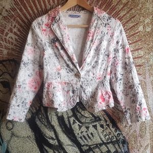 RARE VTG Callini tailored 3/4 sleeve textured cotton blazer.